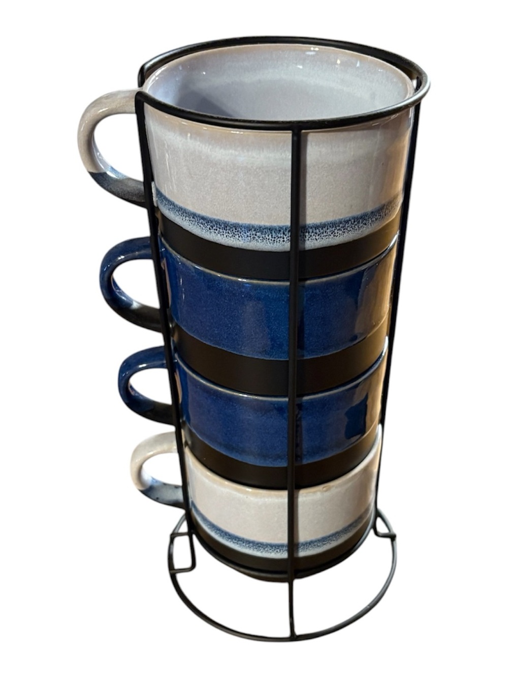 Blue Gradient Stoneware Stackable Mugs with Rack - Home Kitchen